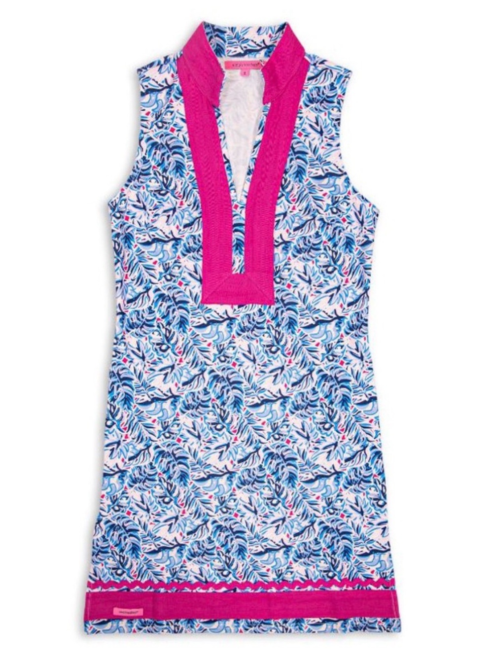 NWOT Simply Southern Blue & White Printed Sleeveless Dress with Hot Pink Trim